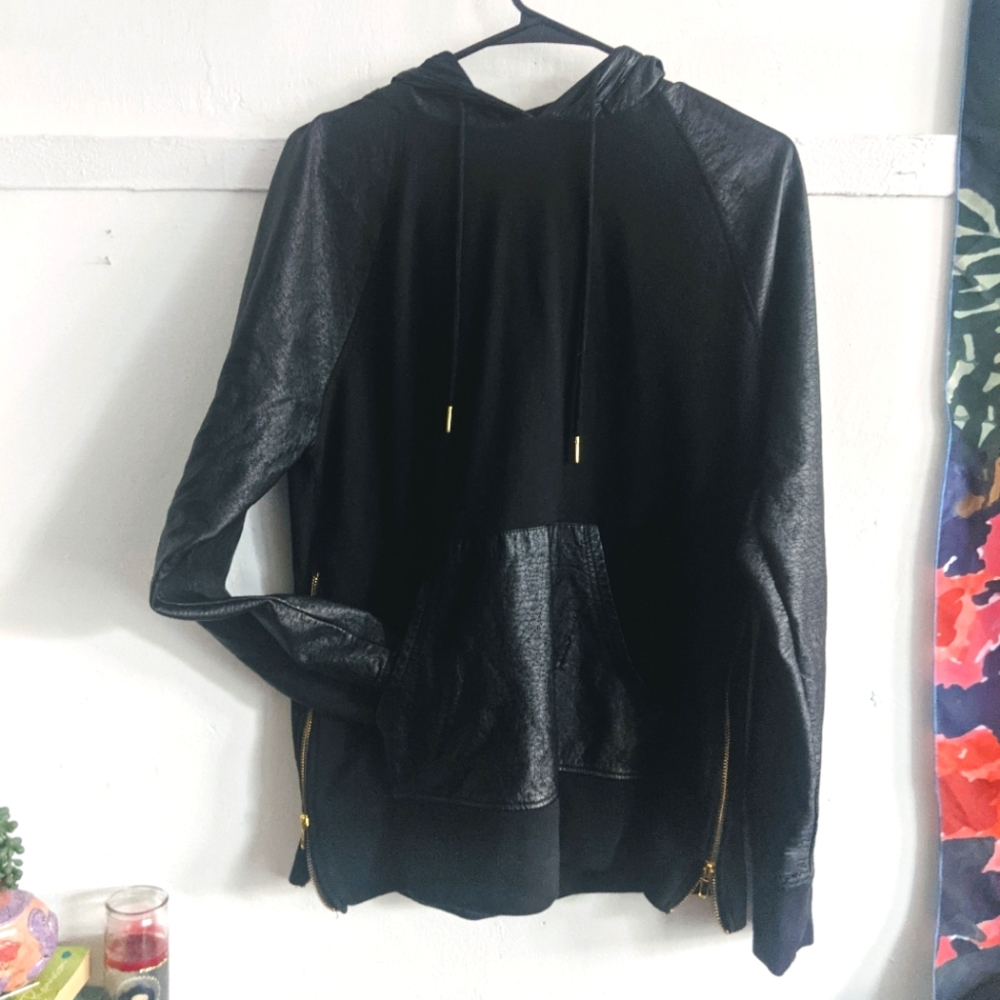 The Narrows Black Leather Pullover Hoodie